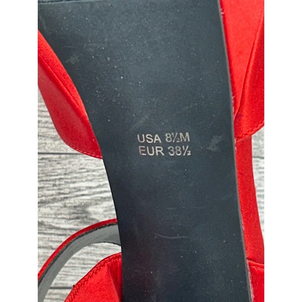 Nina NY Red Satin Platform Sandals Peep Toe Block Heel Buckle Strap Women 8.5M